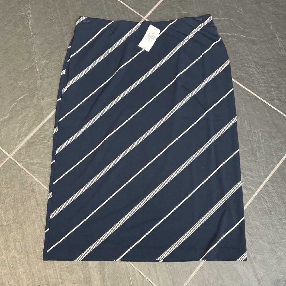 NWT J.Jill Skirt Navy Blue Cream Diagonal Stripes Medium